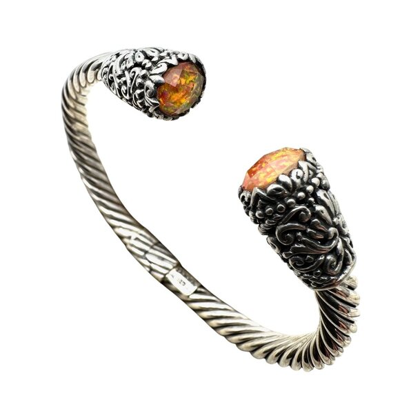 Sarda Opal Sterling Silver Hinged Cuff Bracelet 28 Grams 7 Inch Expandable - Picture 2 of 4